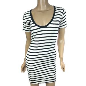 Edith Miller Dress Size M White w Black Stripes Cotton Short Sleeves Scoop Neck